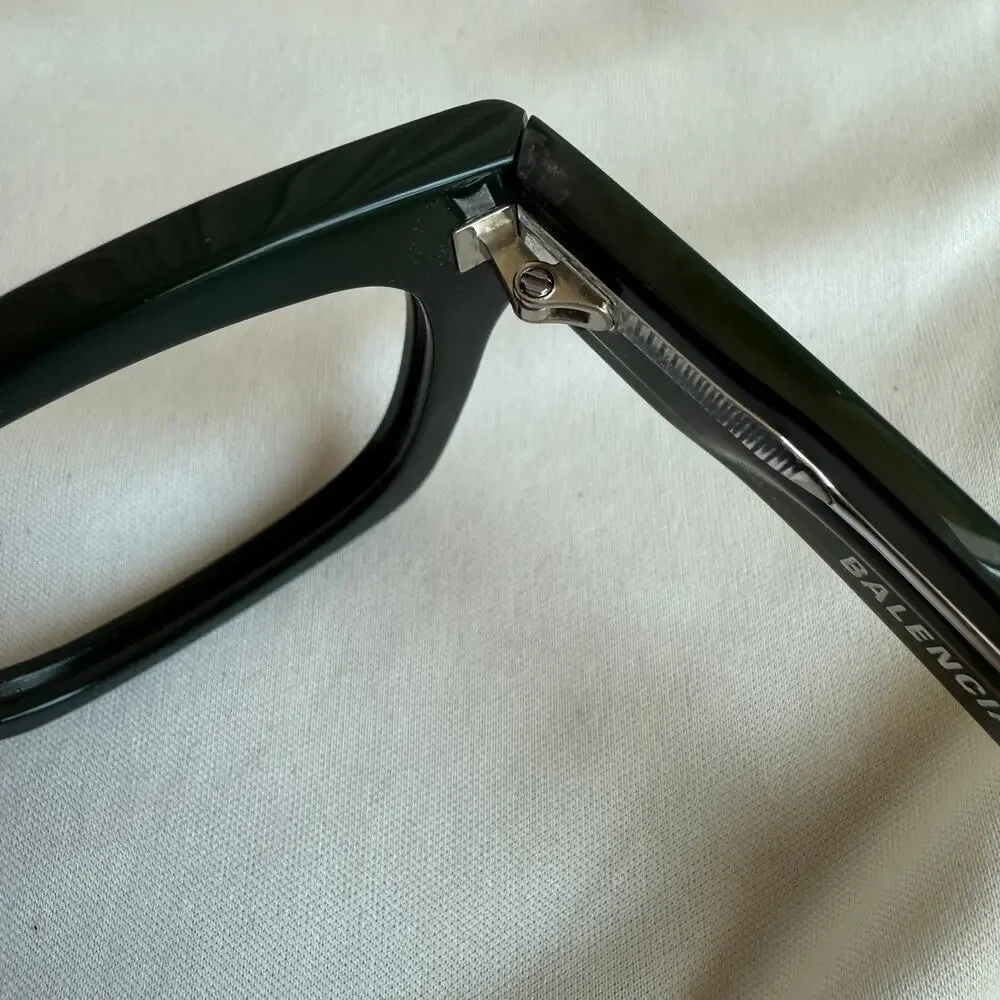 Balenciaga BB0242O Eyeglass Frames  - Shiny Dark Green Acetate, Logo Temples